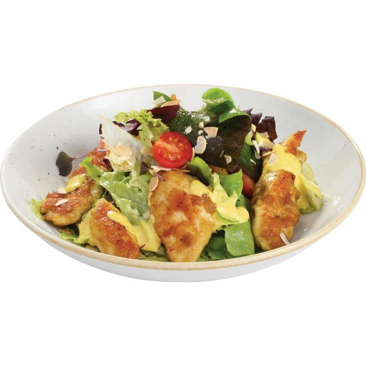 106 / Vecie labie dārzeņu salāti ar marinētām vistas filejas strēmelītēm un karija mērci