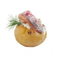 Мини-картофель в мундире с анчоусами, крем с хреном и зеленью