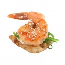 Хрустящие канапе с Кайсо салатом и с тигровой креветкой